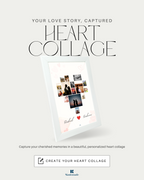 Heart collage product with framed photo collage on a white background