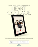 Heart collage product with framed photo collage on a beige background